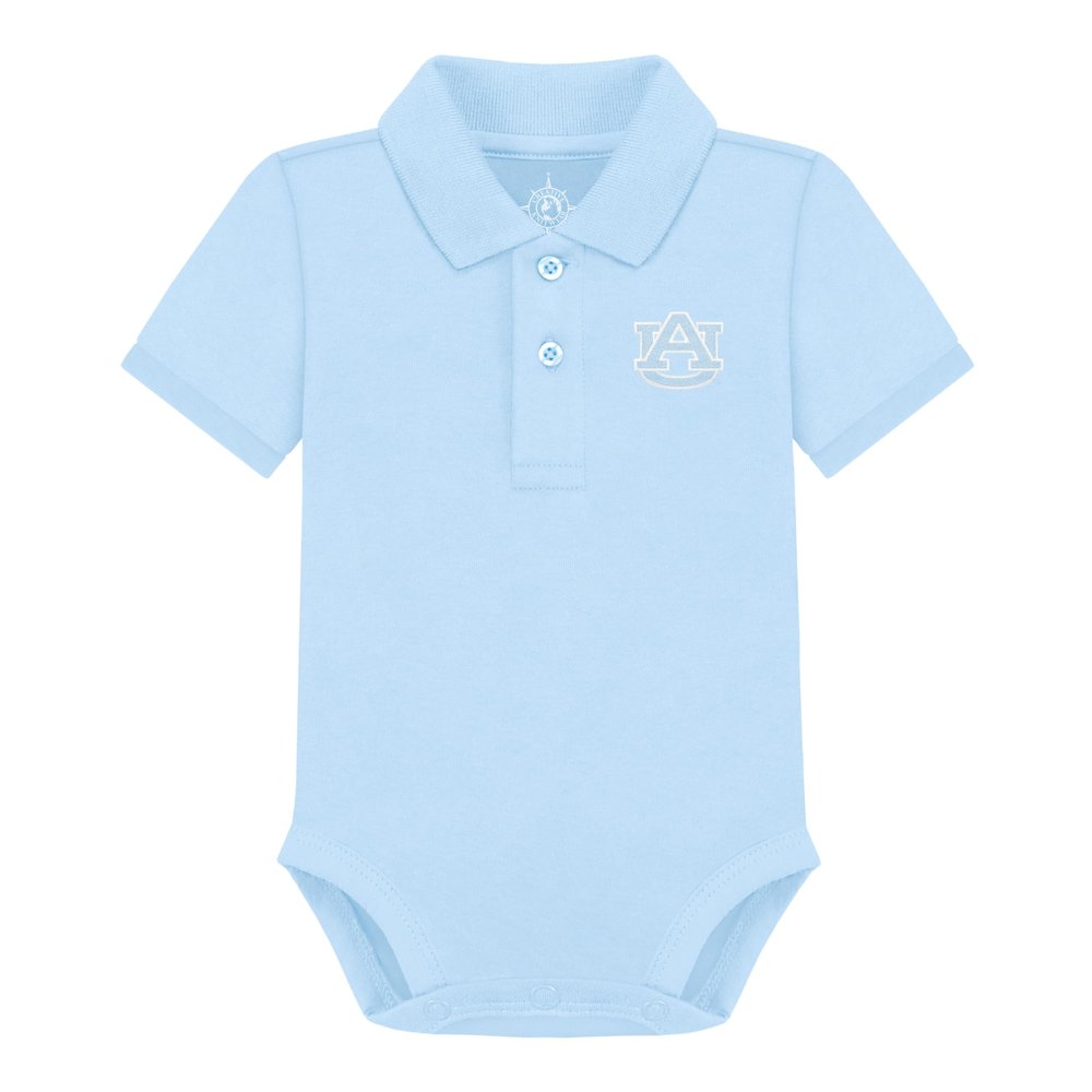 Creative Knitwear College Baby Polo Bodysuit Solid - Auburn Tigers Logo, Light Blue, for Boys & Girls, 3-6 Months