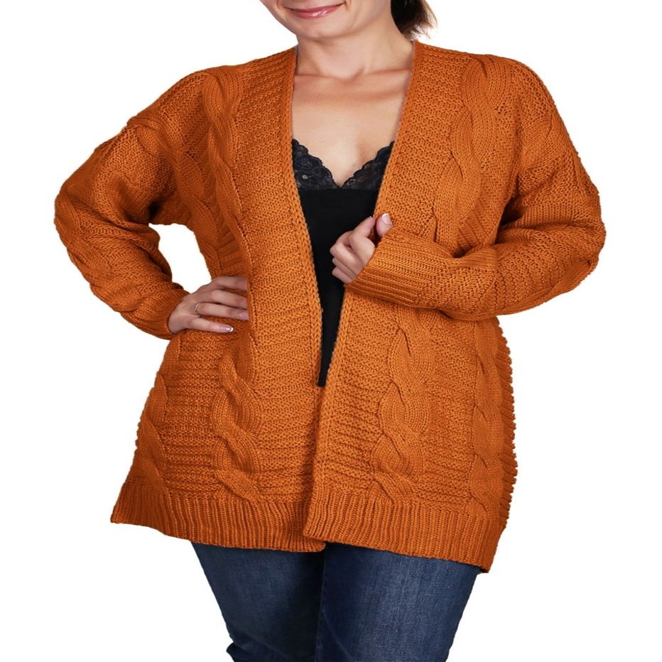 BodiLove Women's Chunky Cable Knit Open Front Oversize Sweater Cardigan Rust S/M(L7514(7014))