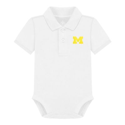 Creative Knitwear College Baby Polo Bodysuit Solid - Michigan Wolverines Logo, White, for Boys & Girls, 3-6 Months