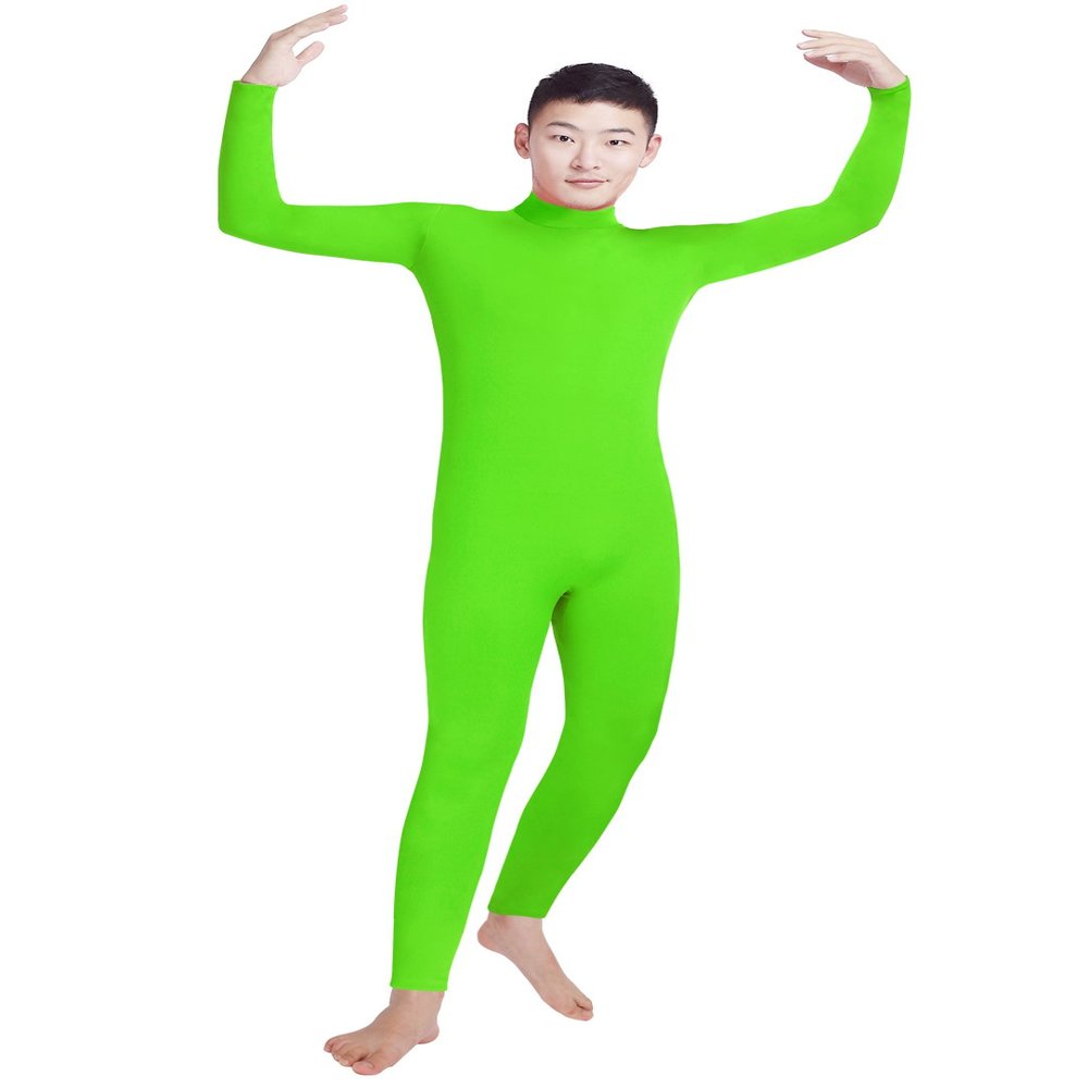 Shinningstar Men's Spandex Turtleneck Long Sleeve One Piece Dancewear Unitard Bodysuit (XS, Bright Green)
