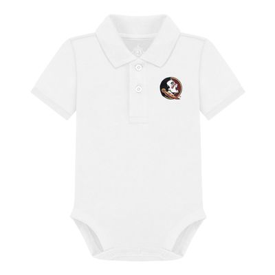 Creative Knitwear College Baby Polo Bodysuit Solid - Florida State Seminoles Logo, White, for Boys & Girls, 3-6 Months