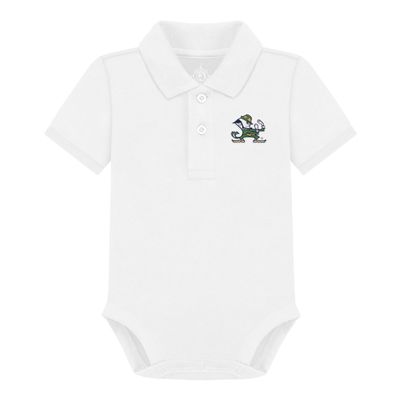 Creative Knitwear College Baby Polo Bodysuit Solid - Notre Dame Fighting Irish Logo, White, for Boys & Girls, 3-6 Months