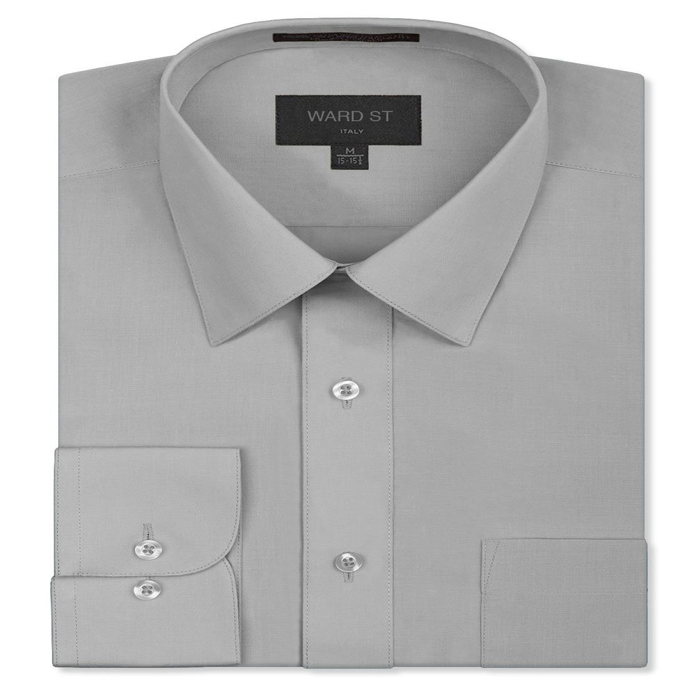 Ward St Men's Regular Fit Dress Shirts, 3XL, 19-19.5N 36/37S, Light Gray