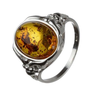 HolidayGiftShops Sterling Silver and Baltic Honey Amber Oval Adult Ring Maggie- size 8.5