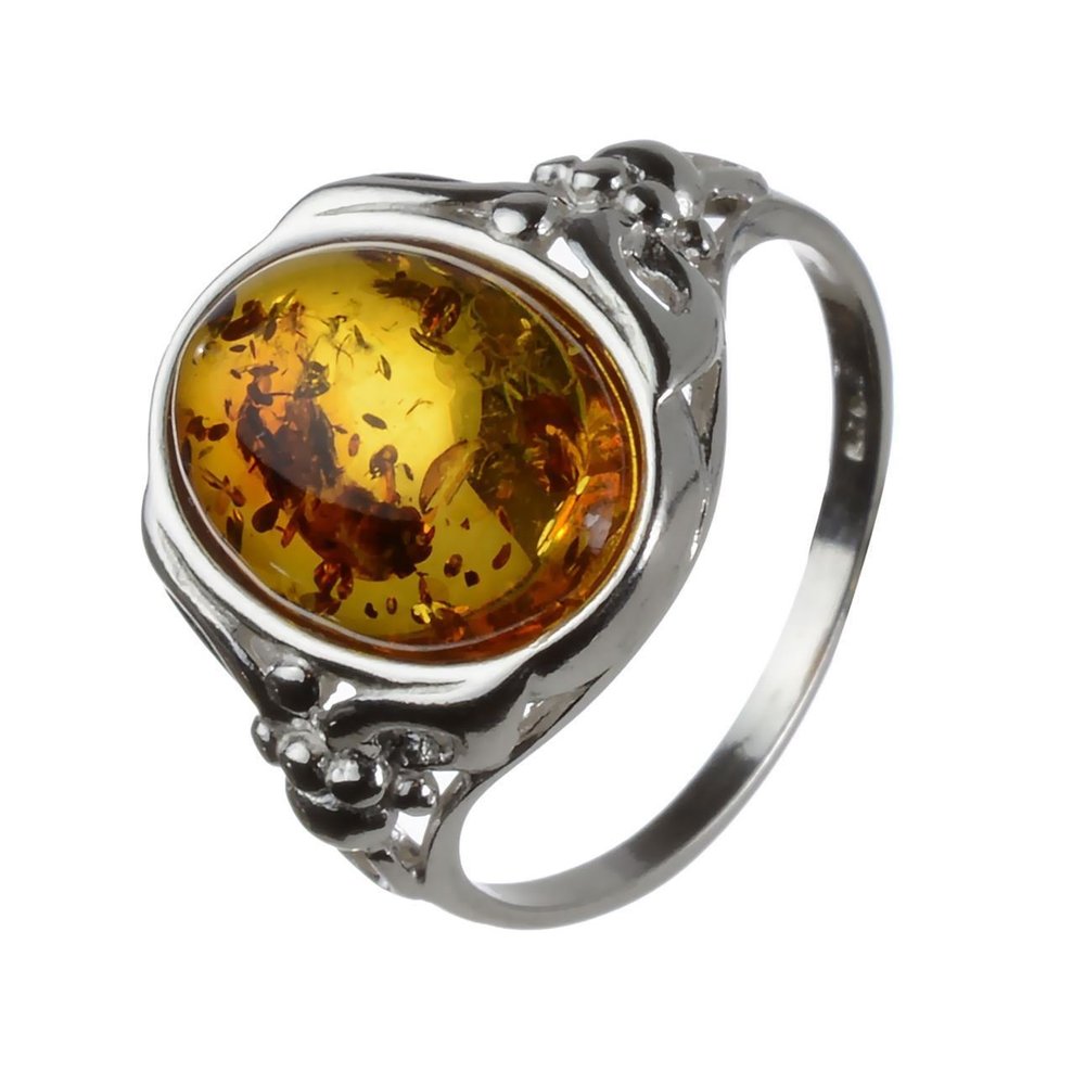 HolidayGiftShops Sterling Silver and Baltic Honey Amber Oval Adult Ring Maggie- size 8.5