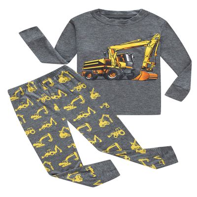 Family Feeling Excavator Little Boys Long Sleeve Pajamas Sets Cotton Pyjamas Toddler Kids Pjs Size 2T Grey