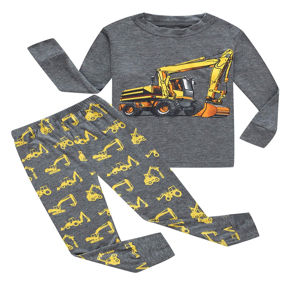 Family Feeling Excavator Little Boys Long Sleeve Pajamas Sets Cotton Pyjamas Toddler Kids Pjs Size 2T Grey