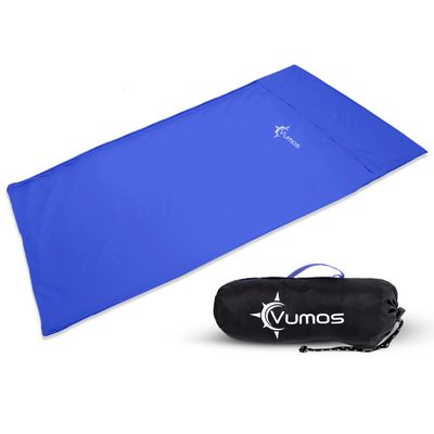 Vumos Sleeping Bag Liner and Camping Sheet - Silk Like Material for Travel - Has Full Length Zipper - Blue