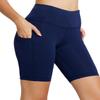 baleaf Biker Shorts Women Yoga Gym Workout Spandex Running Volleyball Tummy Control Compression with Pockets 8" Navy Blue M view 1