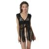 Acemi Sleeveless Lace Suit Swim Crochet Long Fringe Vest Bikini 70s Cover Up Hippie Clothes for Women Free Size view 2