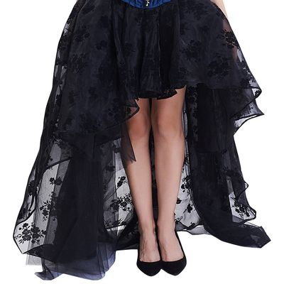 Charmian Women's Steampunk Gothic Irregular Multi-Layer Floral Print Organza High Low Bubble Skirt Black Small