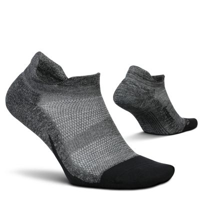 Feetures Elite Light Cushion No Show Tab Athletic Ankle Socks - Sport Sock with Targeted Compression - Grey, S (1 Pair)