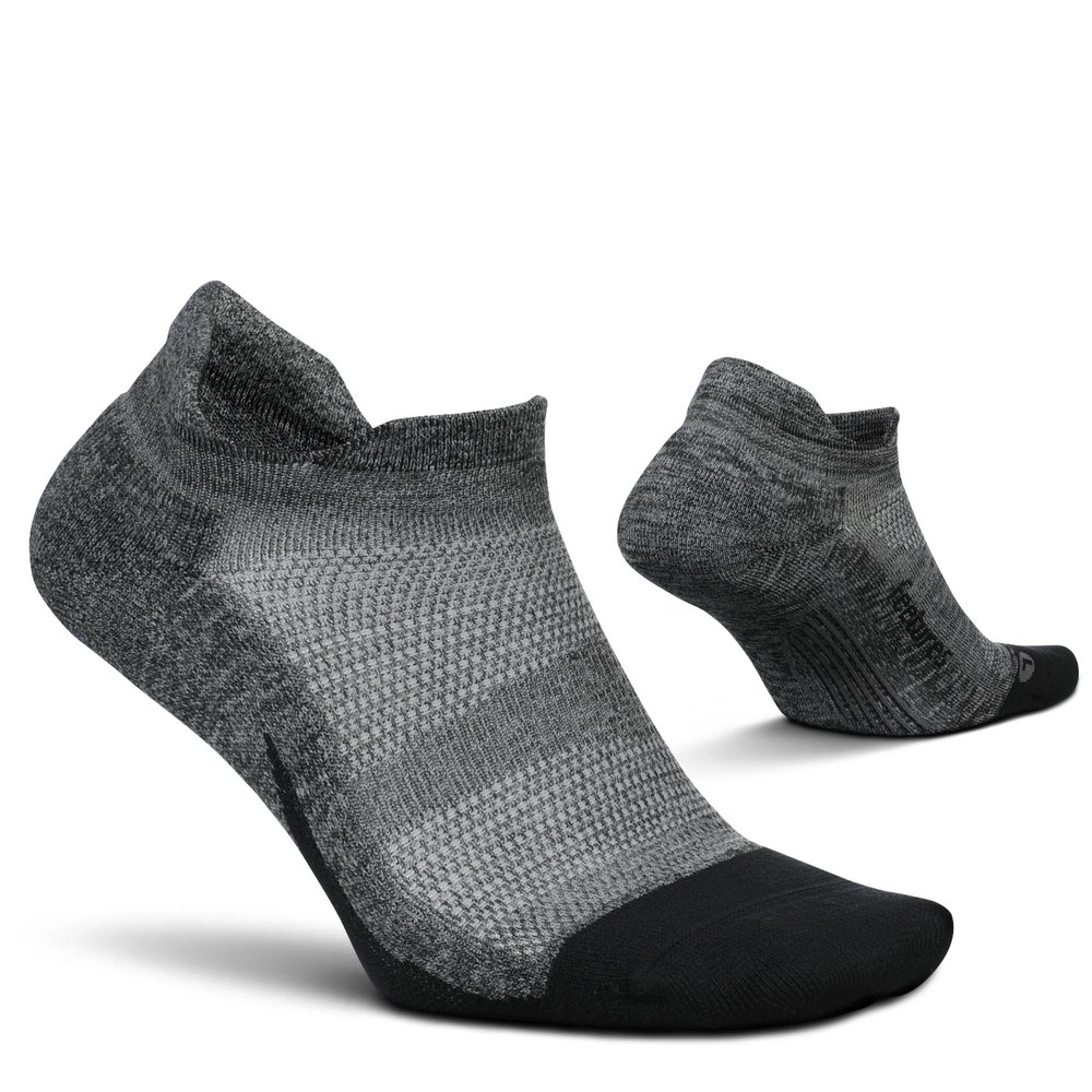 Feetures Elite Light Cushion No Show Tab Athletic Ankle Socks - Sport Sock with Targeted Compression - Grey, S (1 Pair)