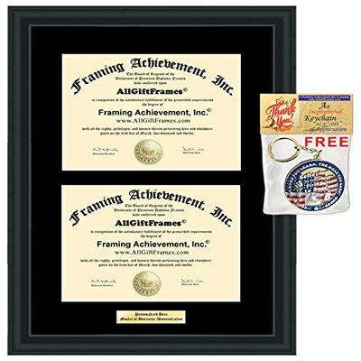 AllGiftFrames Double Certificate Frame University Personalized Document Holder Two Degree Satin Black College Diploma Framing Single Black Matted Dual Engraving Graduation Plaque Gift Graduate