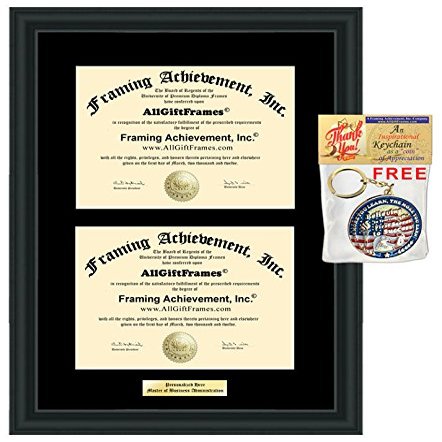 AllGiftFrames Double Certificate Frame University Personalized Document Holder Two Degree Satin Black College Diploma Framing Single Black Matted Dual Engraving Graduation Plaque Gift Graduate