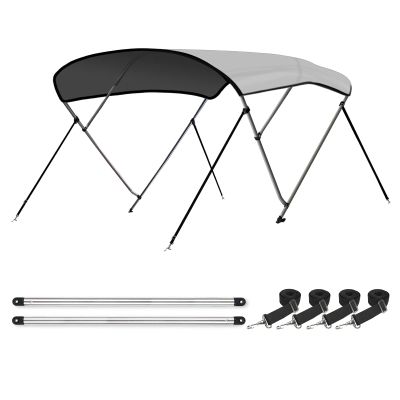 Leader Accessories Light Grey 4 Bow 8'L x 54" H x 91"-96" W Bimini Top Boat Cover Include 4 Straps 2 Rear Support Poles Mounting Hardwares Storage Boot