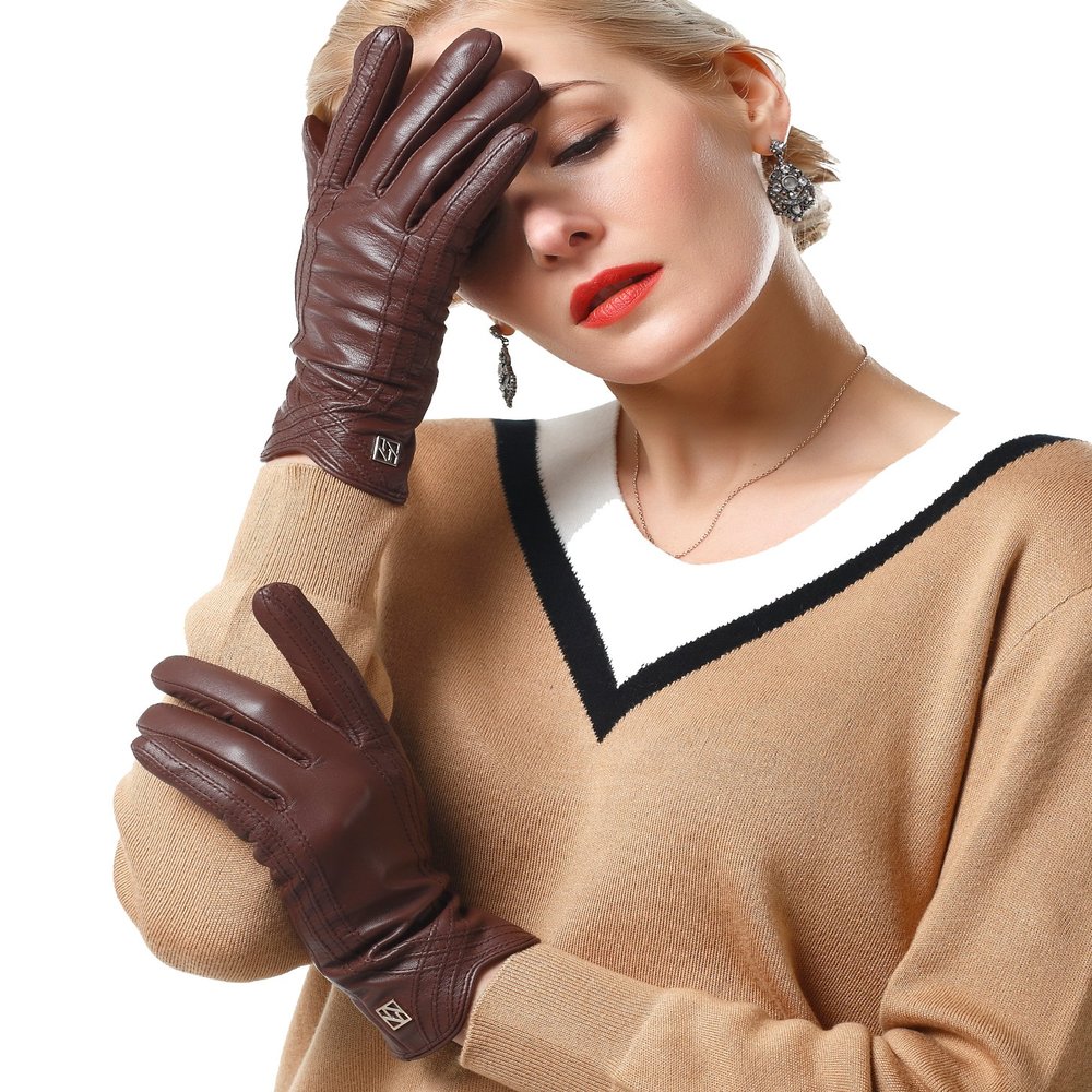 NappaNovum Women's Nappa Leather Gloves Lambskin Gloves Winter Warm Gloves