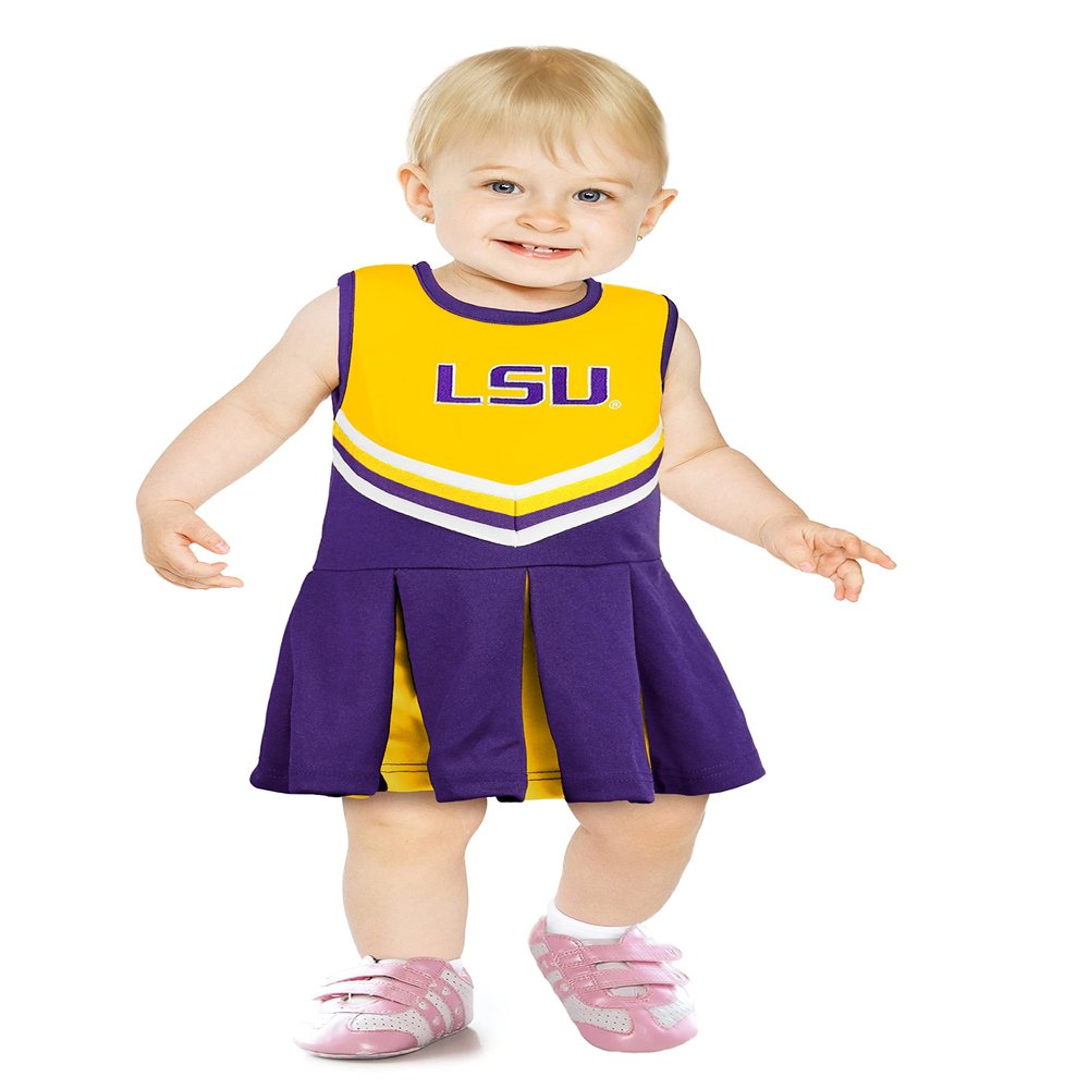 Little King NCAA Infant/Toddler Girls One Piece Team Cheer Jumper Dress-LSU Tigers-6 Months