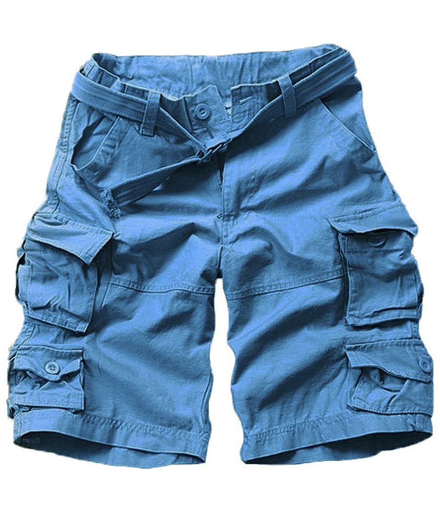 FOURSTEEDS Women's Cotton Loose Fit Multi-Pockets Camouflage Casual Twill Bermuda Cargo Shorts with Belt Blue US 6