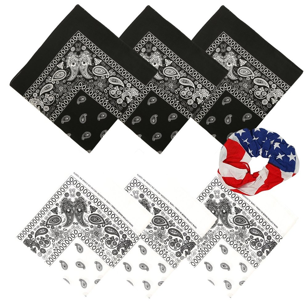 Large Bandanas 27 x 27 | Versatile Biker Rags | Classic Paisley Bandana Pattern, Black 3, White 3-6 Pcs
