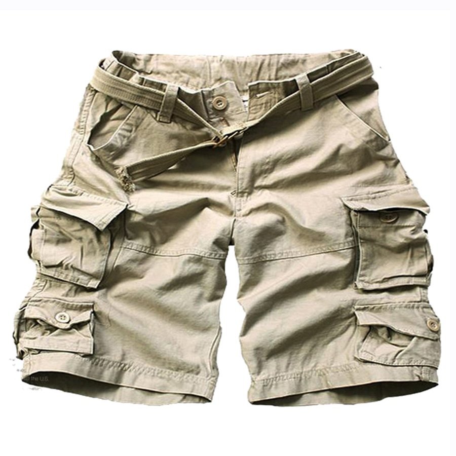 FOURSTEEDS Women's Cotton Loose Fit Multi-Pockets Camouflage Casual Twill Bermuda Cargo Shorts with Belt Light Khaki US 10