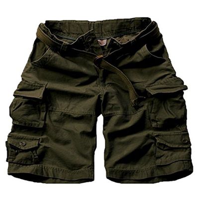FOURSTEEDS Women's Cotton Loose Fit Multi-Pockets Camouflage Casual Twill Bermuda Cargo Shorts with Belt Army Green US 10