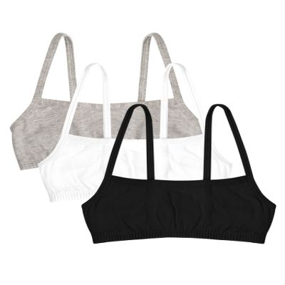 Fruit of the Loom girls Spaghetti Strap Sports Bra, Black Hue/White/Grey, 30 US