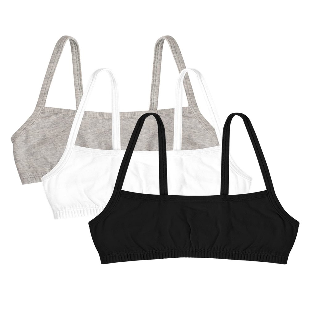 Fruit of the Loom girls Spaghetti Strap Sports Bra, Black Hue/White/Grey, 30 US