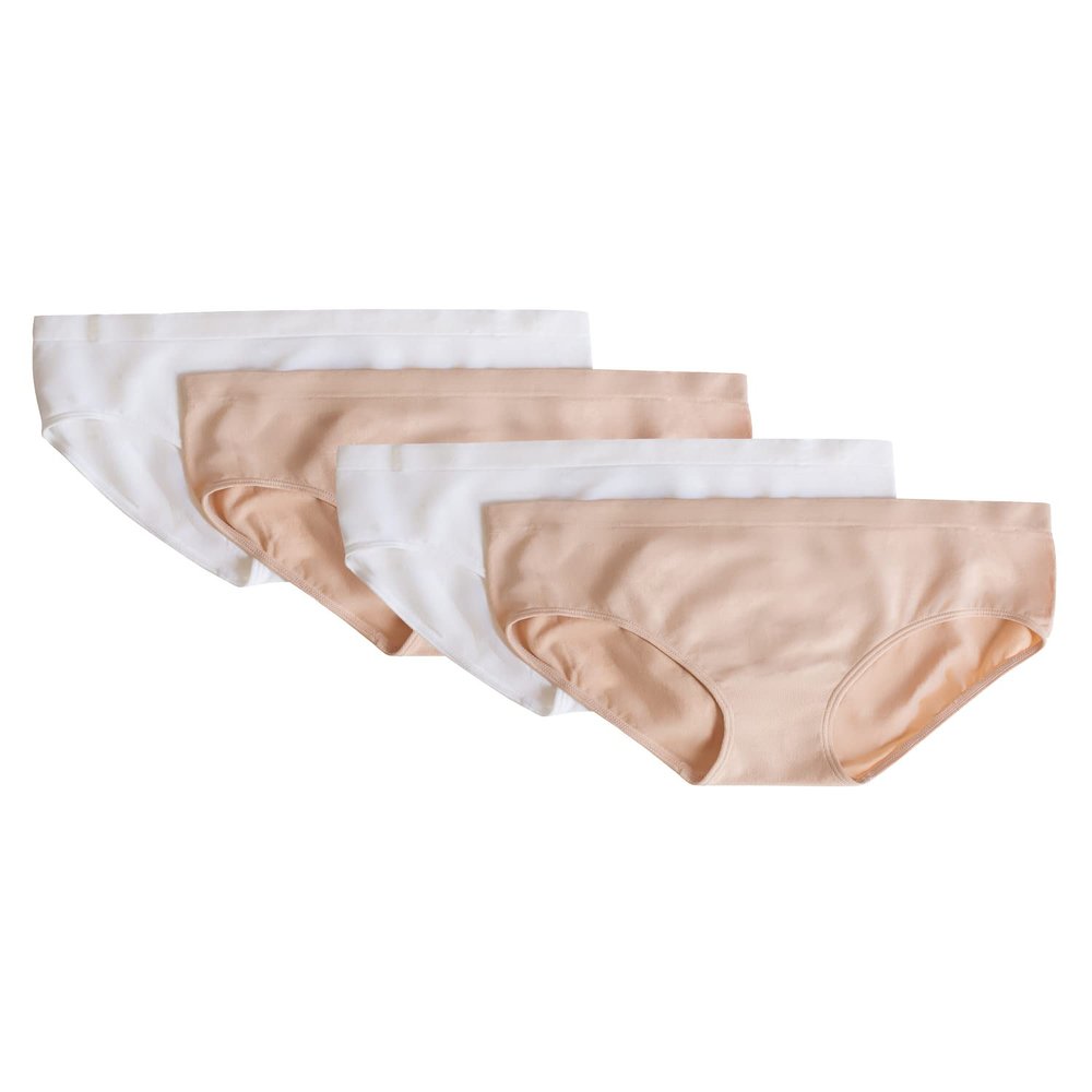 Fruit of the Loom Girls' Seamless Bikini Brief, 2-pack Underwear, Sand/White 4-pack, Small US