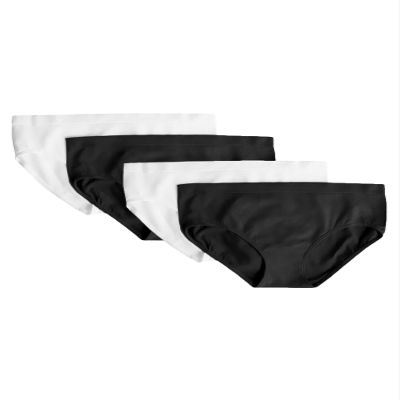 Fruit of the Loom Girls' Seamless Bikini Brief, 2-pack Underwear, Black Hue/White 4-pack, Small US