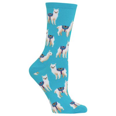 Hot Sox Womens Funny Animal Crew - 1 Pair Pack Cool & Cute Wordplay Novelty Gifts Casual Sock, Llamas (Light Blue), 4-10 US