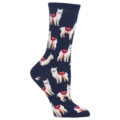 Hot Sox Women's Funny Animal Crew Socks-1 Pair Pack-Cool & Cute Wordplay Novelty Gifts, Llamas (Denim Heather), 4-10