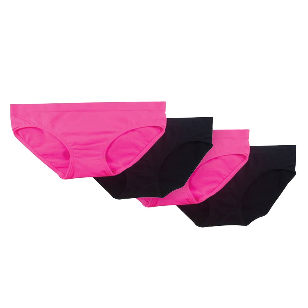 Fruit of The Loom Girls Seamless Bikini Brief, 2-Pack Underwear, Neon Pink/Black Hue 4-Pack, Large US