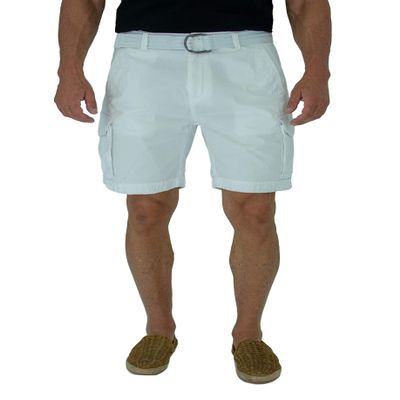short fin 100% Cotton Cargo Short with a Belt (White, Size 40, 8014)