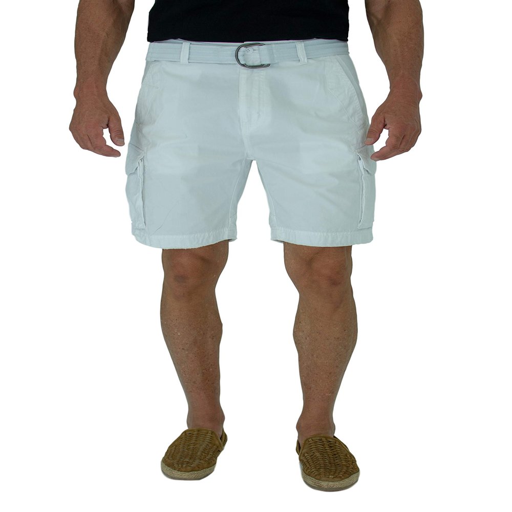 short fin 100% Cotton Cargo Short with a Belt (White, Size 40, 8014)