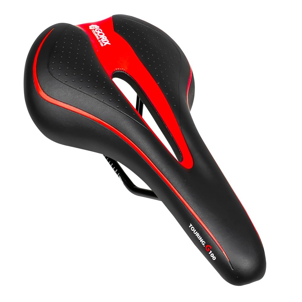 GORIX Bike Saddle Seat Comfortable Cushion with Rail Mountain Road Bicycle for Men and Women (GX-C19) (BlackRed)