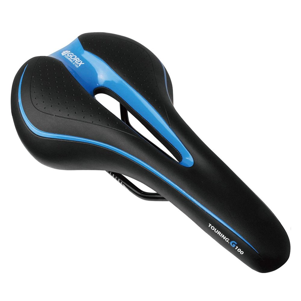 GORIX Bike Saddle Seat Comfortable Cushion with Rail Mountain Road Bicycle for Men and Women (GX-C19) (BlackBlue)