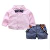 Baby Boy Summer Cotton Gentleman Long Sleeve Bowtie Romper Suspenders Shorts Outfit Set Pink 95 view 1
