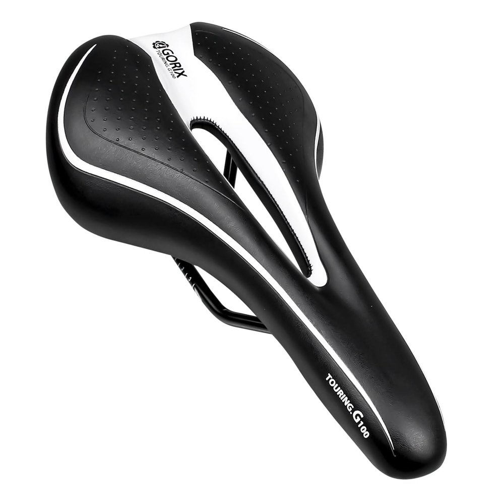 GORIX Bike Saddle Seat Comfortable Cushion with Rail Mountain Road Bicycle for Men and Women (GX-C19) (BlackWhite)