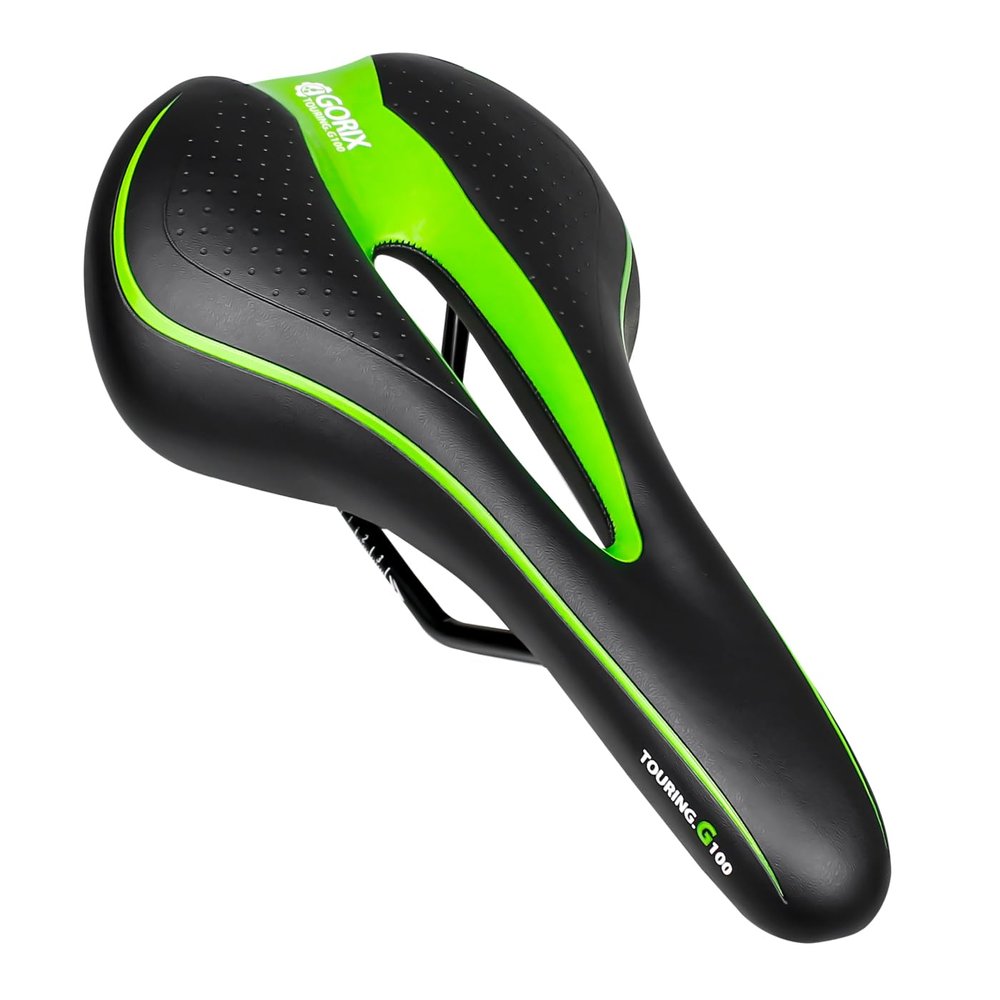 GORIX Bike Saddle Seat Comfortable Cushion with Rail Mountain Road Bicycle for Men and Women (GX-C19) (BlackGreen)