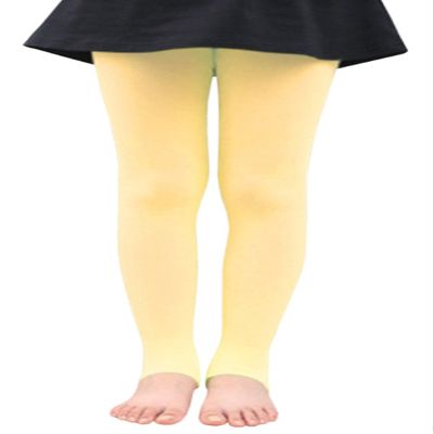 BaiX Little Girls' Solid Opaque Stirrup Tights Dance Leggings Panty-hose, 4-7 Years, Yellow