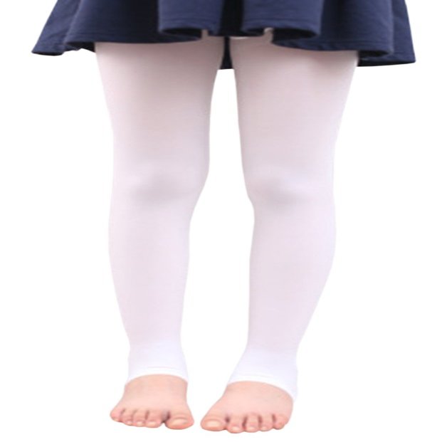 BaiX Little Girls' Solid Opaque Stirrup Tights Dance Leggings Panty-hose, 4-7 Years, White