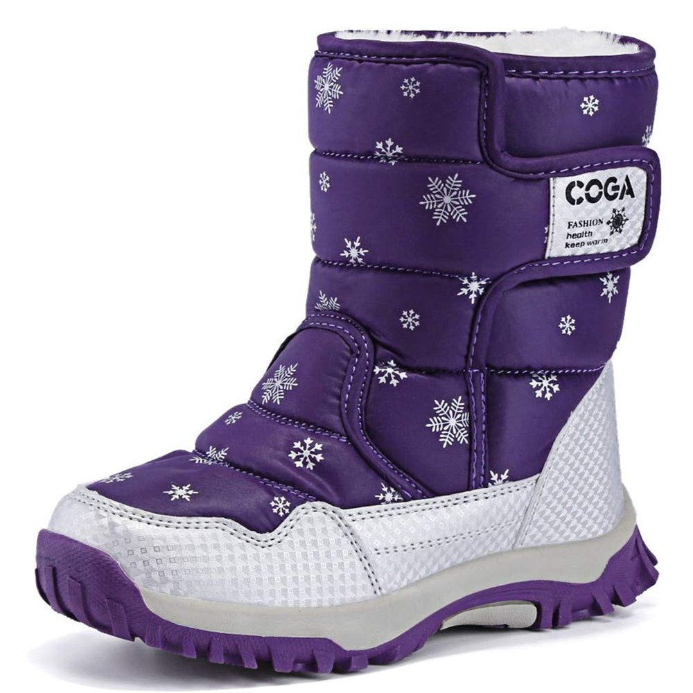 DADAWEN Girls Boys Snow Boots Winter Outdoor Waterproof Slip Resistant Cold Weather Shoes (Toddler/Little Kid/Big Kid) Purple US Size 11 M Little Kid