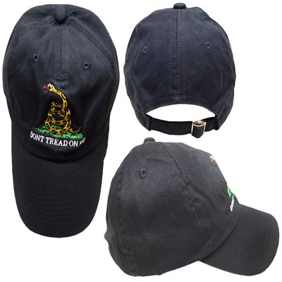 AES Gadsden Don't Tread on Me Worn Washed Black Yellow Snake Embroidered Cap Hat