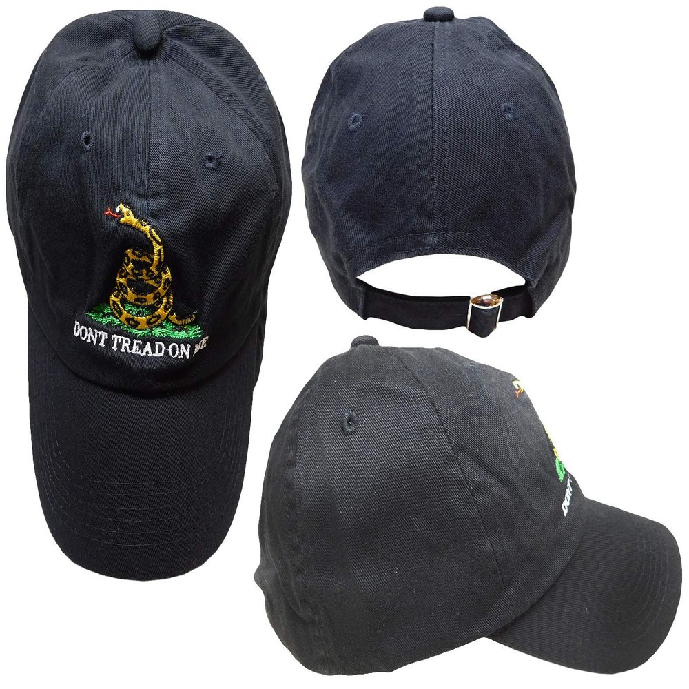 AES Gadsden Don't Tread on Me Worn Washed Black Yellow Snake Embroidered Cap Hat