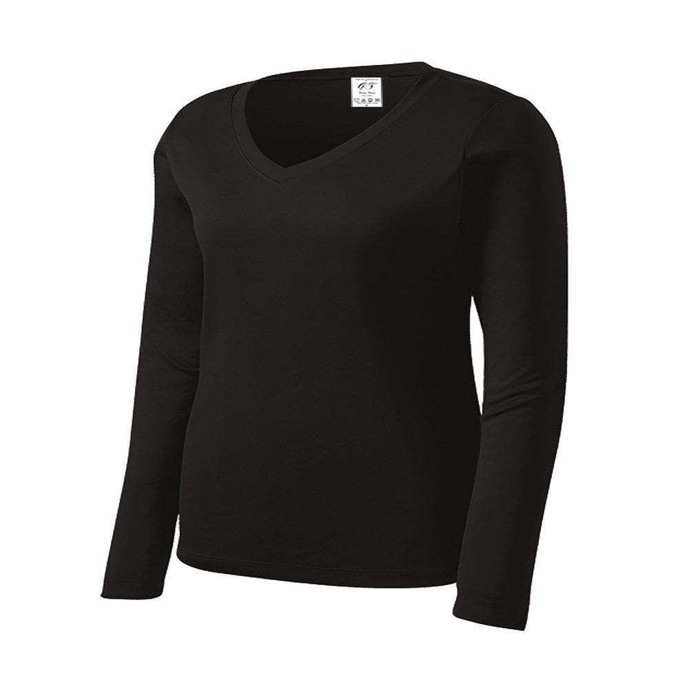 Gravity Threads Womens Long-Sleeve Moisture-Wick V-Neck - Black - X-Large