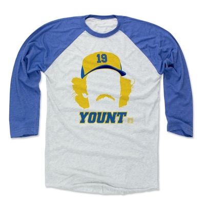 500 LEVEL Robin Yount 3/4 Sleeve T-Shirt (Baseball Tee, Large, Royal/Ash) - Robin Yount Silhouette B