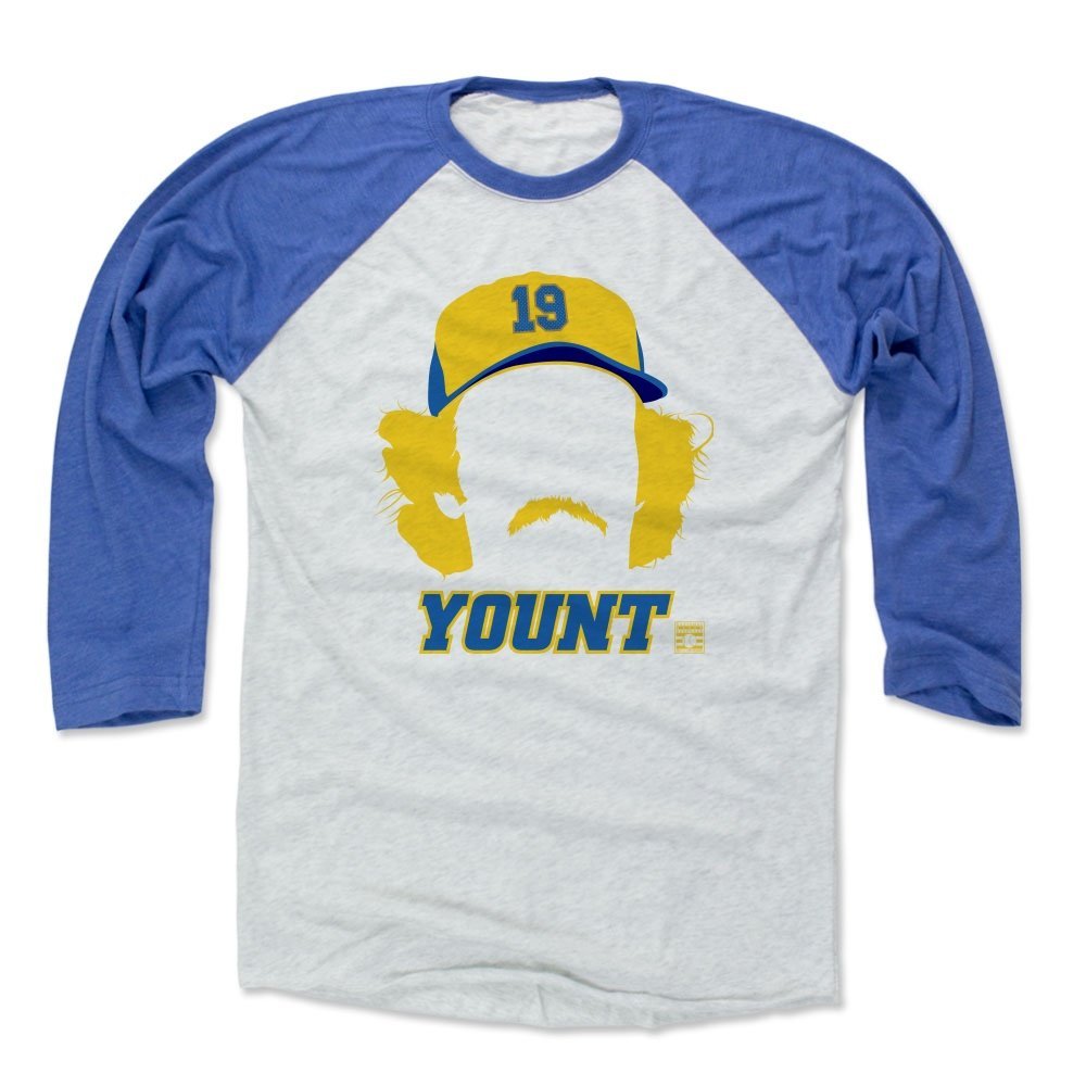 500 LEVEL Robin Yount 3/4 Sleeve T-Shirt (Baseball Tee, Large, Royal/Ash) - Robin Yount Silhouette B