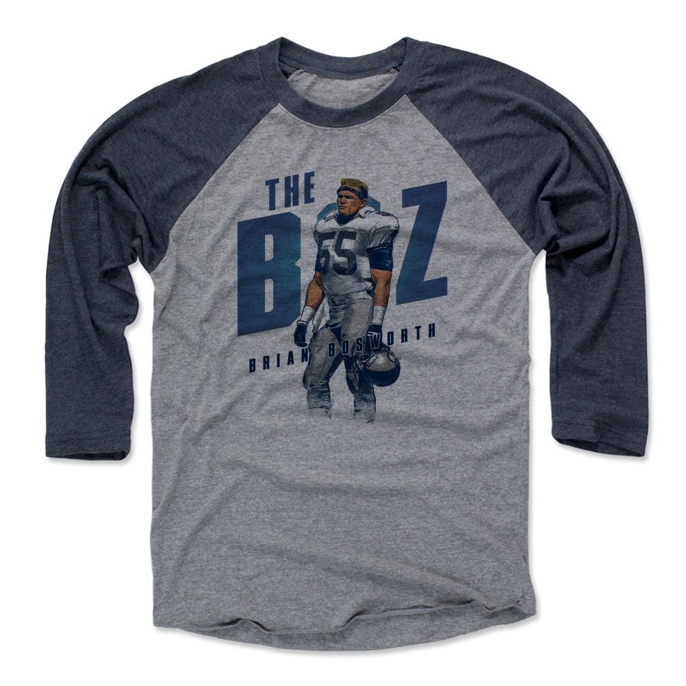 500 LEVEL Brian Bosworth Slant B 3/4 Sleeve T-Shirt (Navy/Heather Gray, XXX-Large)