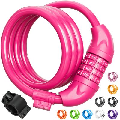 Titanker Bike Lock, 4 Feet Security Resettable Combination Coiling Bike Cable Locks with Mounting Bracket, 1/2 Inch Diameter (Pink)